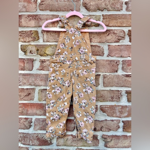 Little Lass Brown Tan Floral Overalls - Picture 5 of 8